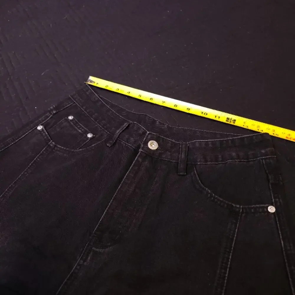 Black Baggy Wide Leg Cargo Jeans | Flap Utility Pockets | W30 42in